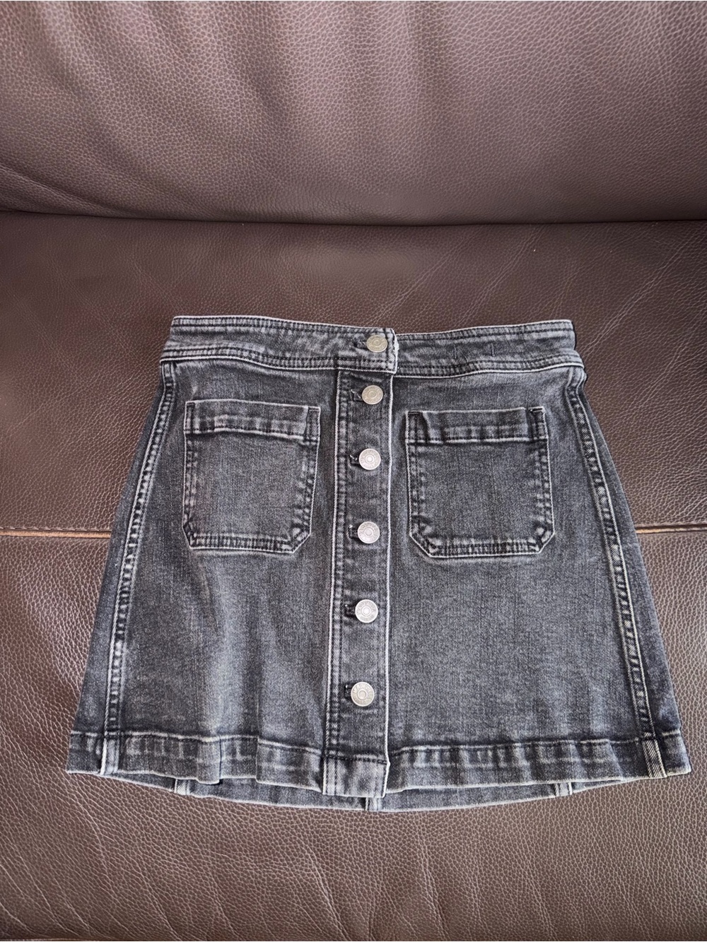 Madewell Black Washed Button-Front Denim Mini Skirt